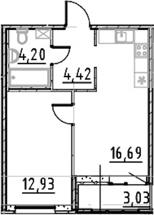 1-комнатная квартира 38.24 м², 9/9 эт., ЖК «Город Первых»